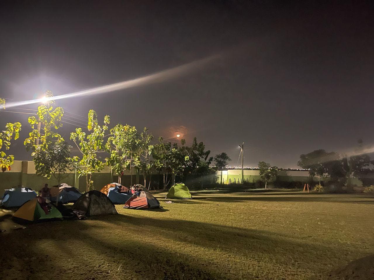 Night camping with moonrise